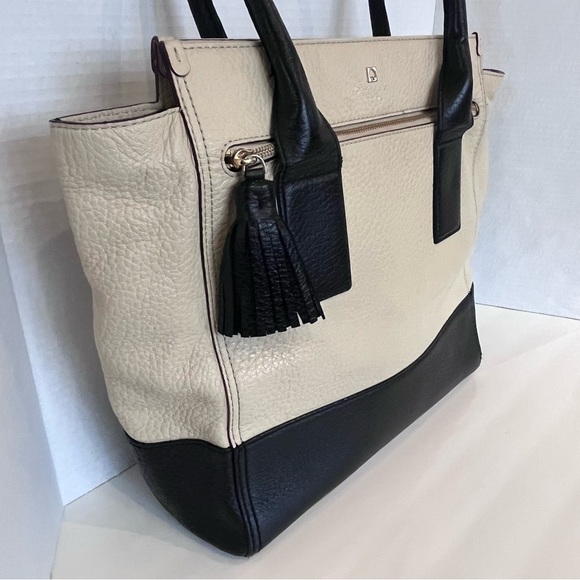 Kate Spade Tote Pebbled Cream Black Two Tone Shoulder Bag Purse Linda Southport - Picture 3 of 11